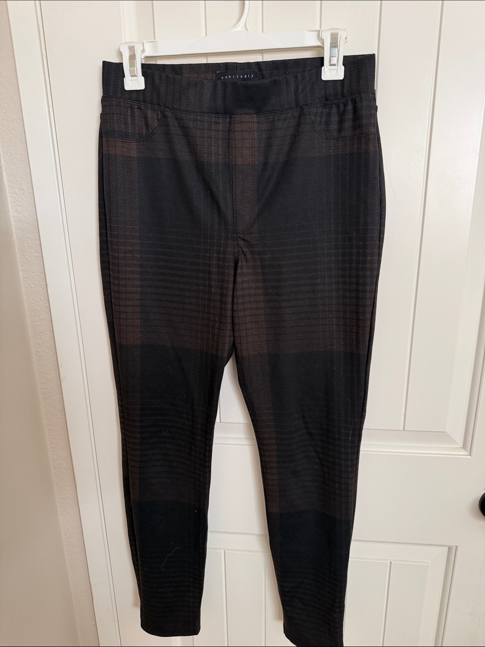Sanctuary/Anthropologie Black and Brown Plaid Stretch Dress Pants M